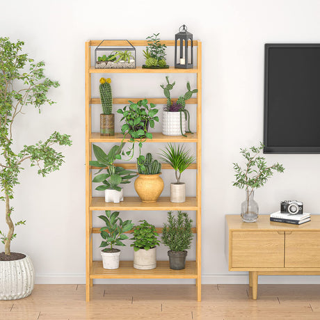 Homykic 4-Tier Bamboo Ladder Shelf – Stylish Freestanding Bookcase for Storage and Display Homykic