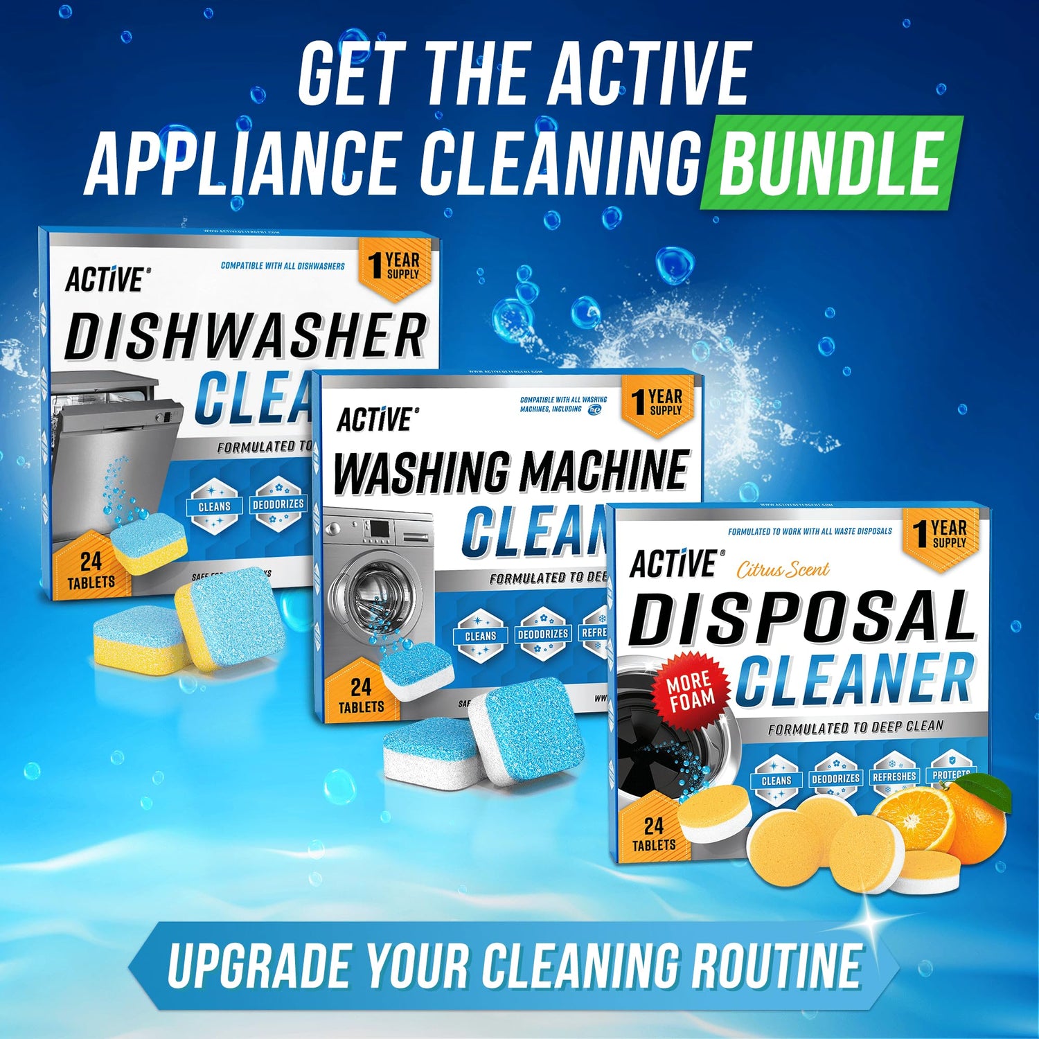 Dishwasher Cleaner And Deodorizer Tablets - 24 Pack Deep Cleaning Descaler Pods for Dish Washer Machine, Heavy Duty, Septic Safe, Natural Limescale ACTIVE
