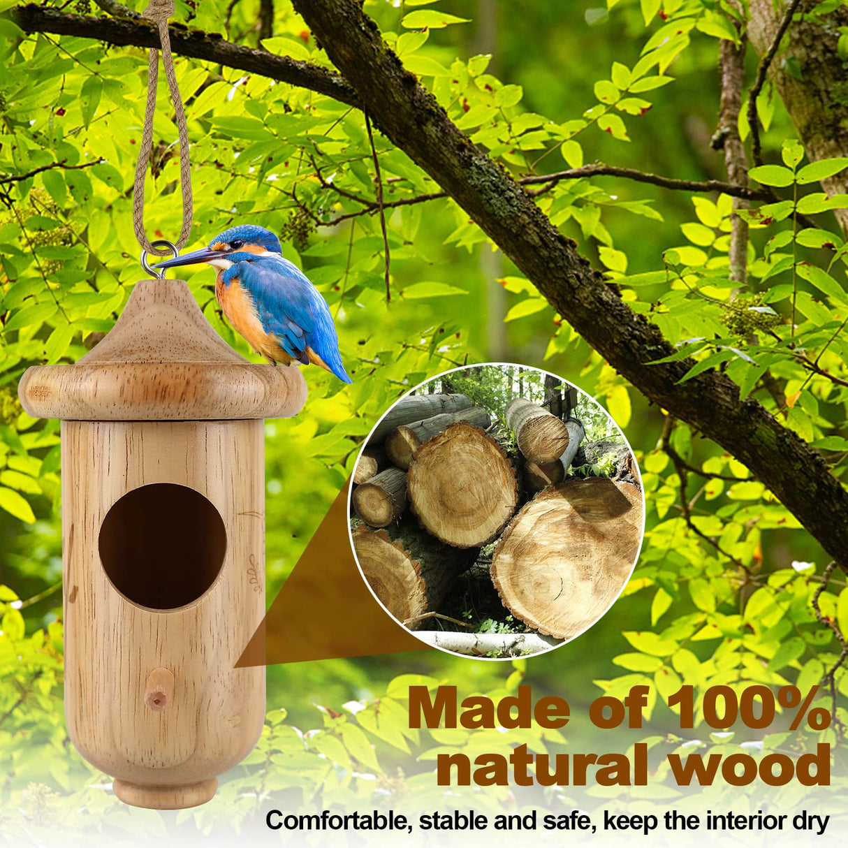 Hummingbird House for Outside Hanging, Wooden Hummingbird Gifts Nest 3 Pack with Hemp Ropes, Gardening Gifts Humming Bird Houses Home Decoration BESWORLDS