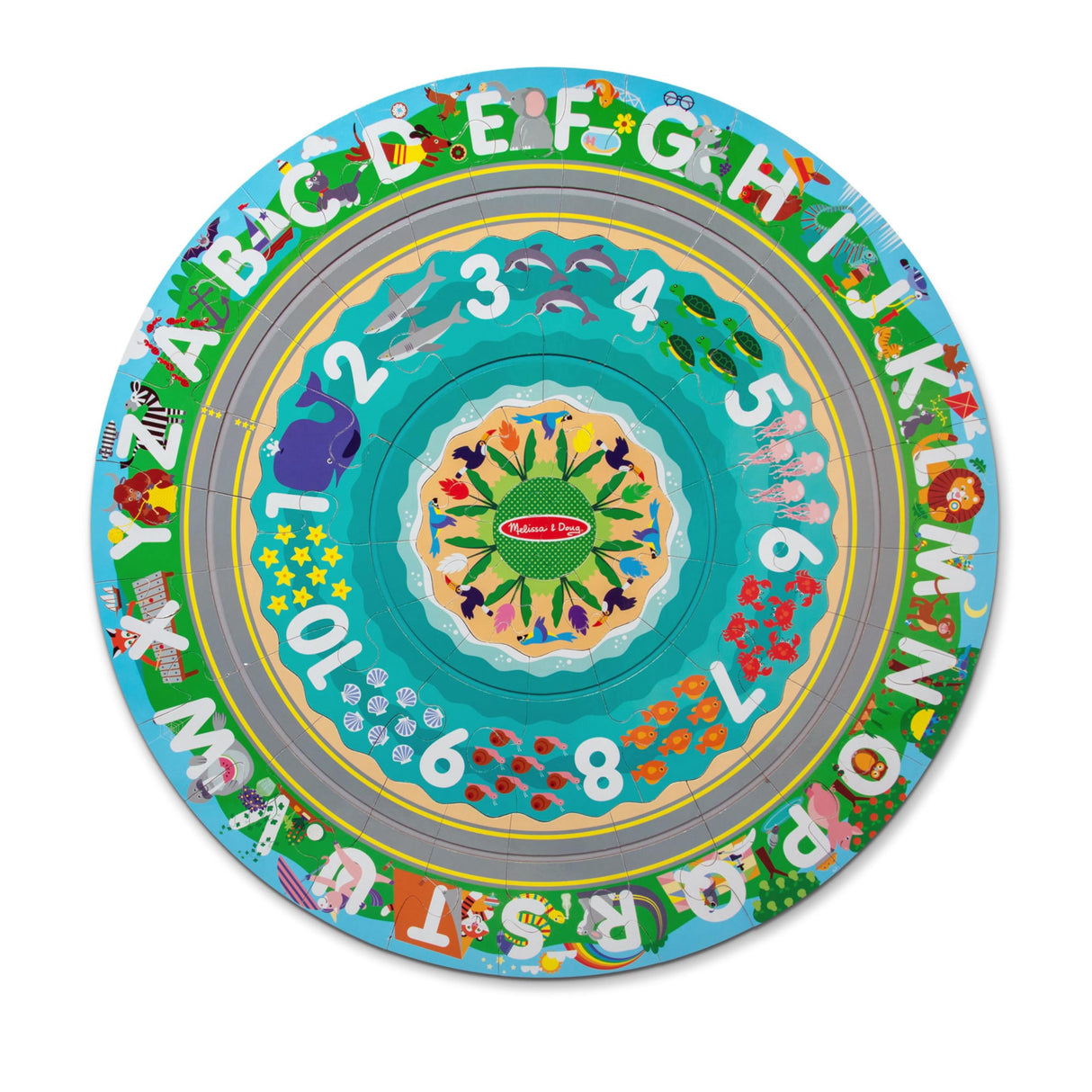 Melissa & Doug Round The Shore Tracks Cardboard Jigsaw Floor Puzzle and Wind-Up Vehicles – 48 Pieces, for Boys and Girls 3+ - FSC-Certified Materials Melissa & Doug