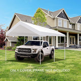 TGEHAP 10'x20' Carport Replacement Top Canopy Cover White for Car Garage Top Tarp Shelter Waterproof & UV Protected w/Ball Bungees (Only Top Cover, TGEHAP