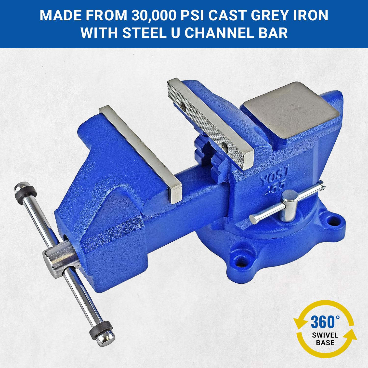 Yost Vises 465 Combination Vise | 6.5 Inch Jaw Width Heavy-Duty Utility Pipe and Bench Vise |Secure Grip with Swivel Base| Made with Cast Iron and Yost Vises