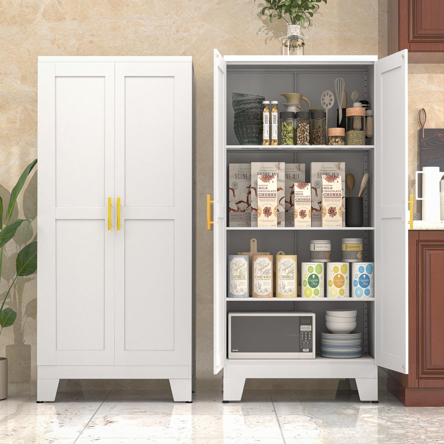 PAOFIN White Kitchen Storage Cabinet, Kitchen Pantry Storage Cabinet with Doors and Shelves, Storage Cabinet with Adjustable Leveling Foot for PAOFIN