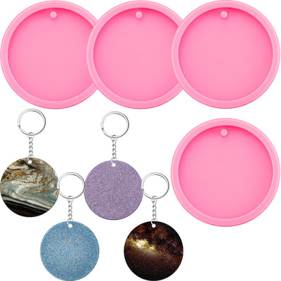 Boao 4 Pieces Resin Round Silicone Keychain Mold Silicone Circle Pendant Clay Mold for DIY Homemade Chocolate Dessert