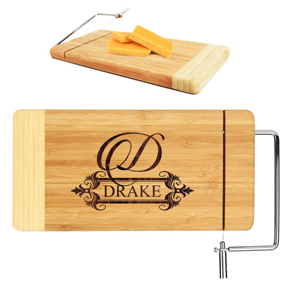 Personalized Cheese Board with Slicer - Monogrammed Bamboo Wood - Custom Engraved - WoodArtSupply