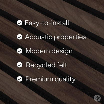 SLATPANEL Two Acoustic Wood Wall Veneer Slat Panels - Natural Walnut | 94.49” x 12.6” Each | Soundproof Paneling | Interior Sound Absorption Decor |
