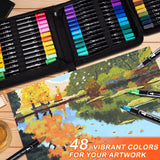 48 Colors Acrylic Paint Pens, Dual Tip Acrylic Paint Markers with Brush Tip and Fine Tip, Acrylic Pens for Rock Painting, Wood, Canvas, Stone, Glass, TANMIT