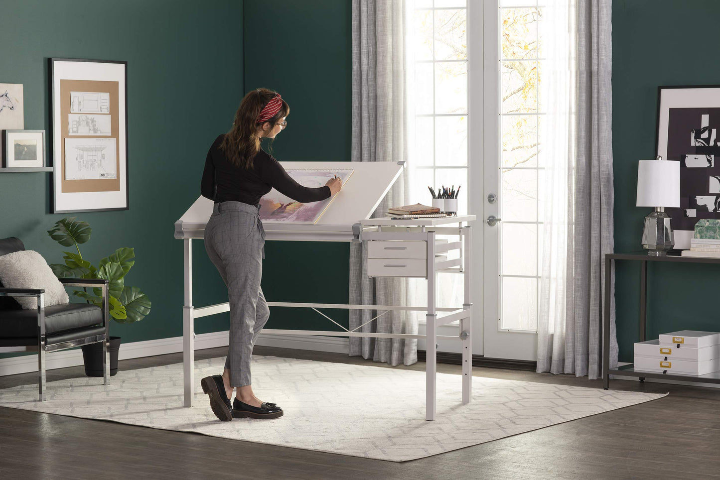 Studio Designs Graphix II Pro Line Split Top Height Adjustable Drafting, Drawing Table with 39.5" x 30" Tilting Top,White - WoodArtSupply