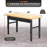 Antifir 48" Adjustable Workbench,Heavy Duty Workstation with Rubber Wood Top, 2000 LBS Load Capacity Hardwood Garage Workbench for Antifir
