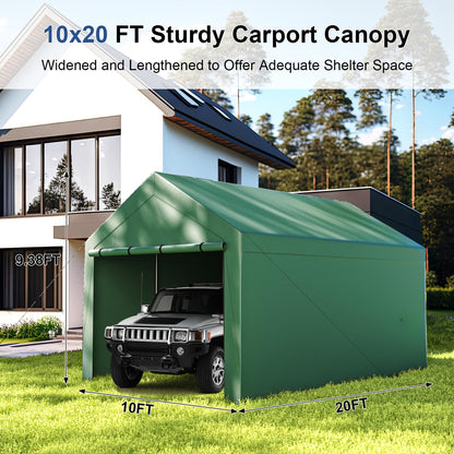 Outdoor Carport 10x20ft Heavy Duty Car Tent, Portable Garage Canopy Storage Shed, Car Shelter with Detachable Side Walls&Doors, All-Season Tarp for