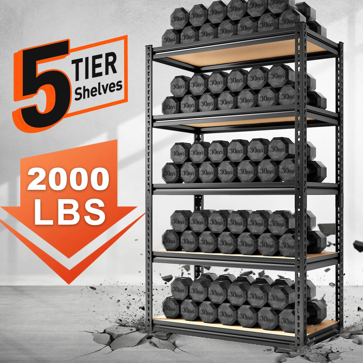 REIBII 72" H Garage Shelving Heavy Duty Storage Shelves 2000LBS Adjustable 5 Tier Metal Storage Shelving for Garage Storage Shelving Unit for REIBII