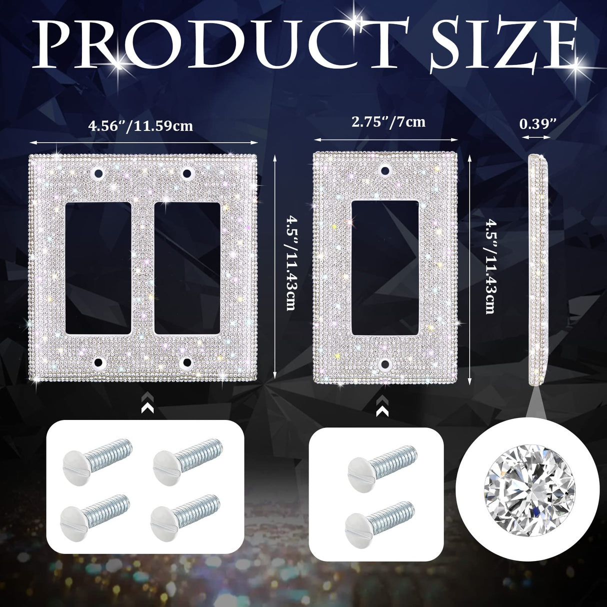 Bling Rhinestones Wall Plate Cover 2 Pcs Crystal Light Switch Cover Single 2 Gang Outlet Covers Shiny Faux Diamond Switch Plate Covers Duplex Outlet Yookeer