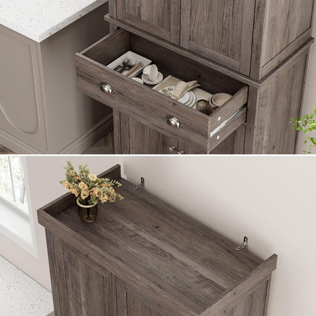 FOTOSOK 72" Kitchen Pantry Storage Cabinets with Drawer, Freestanding Cupboard with 4 Doors, Drawer, 4 Shelves, Utility Pantry Cabinet for Kitchen, FOTOSOK