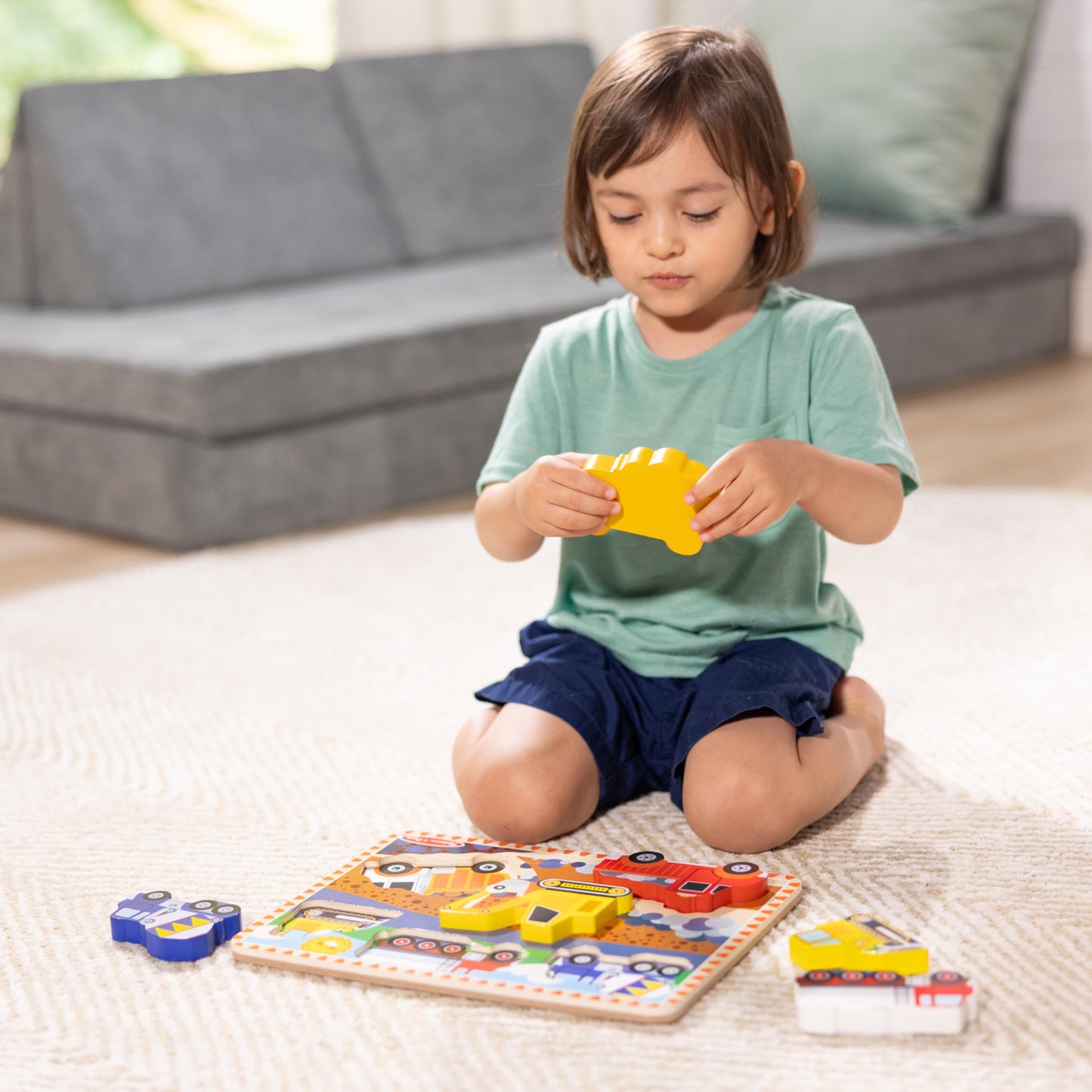 Melissa & Doug Construction Vehicles Wooden Chunky Puzzle (6 pcs), Multicolor, 11.95 x 8.95 x 1.0 - WoodArtSupply