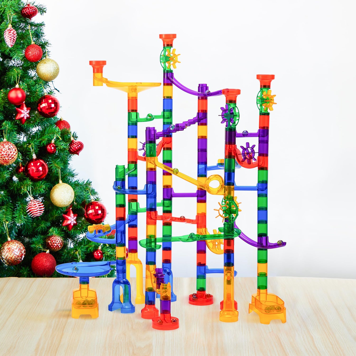 JOYIN 170Pcs Marble Run Premium Toy Set, Construction Building Blocks Toys, STEM Educational Building Block Toy(120 Plastic Pieces + 50 Glass JOYIN