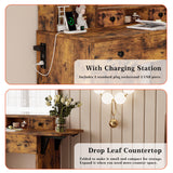 LIKIMIO Vanity Desk with Drawers & LED Lighted Mirror & Power Outlet & Cabinet, Storage Stool, Stylish Bedroom Makeup Table Set, Vintage Brown LIKIMIO