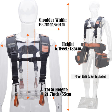 WELKINLAND Heavy-Duty leather tool belt suspenders, Leather tool bag suspenders, Carpenter suspenders, Construction tool belt for men WELKINLAND