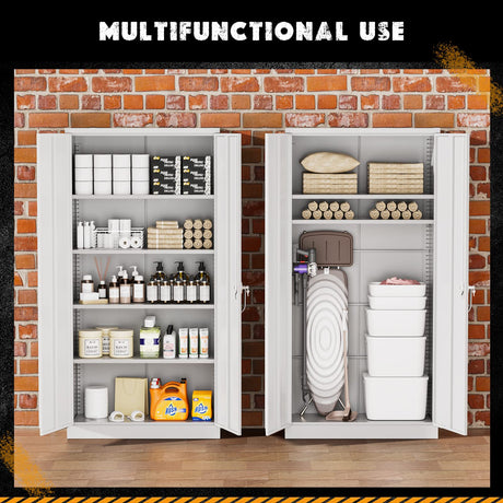 Greenvelly White Metal Storage Cabinet, 72" Steel Locking Cabinet with Doors and 4 Adjustable Shelves, Tall Tool Cabinets Lockable File Cabinet for Greenvelly