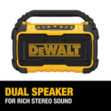 DEWALT 20V MAX Bluetooth Speaker, 100 ft Range, Durable for Jobsites, Phone Holder Included, Lasts 8-10 Hours with Single Charge (DCR010), DEWALT