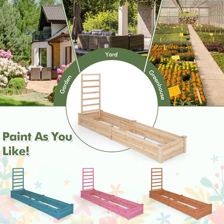 HAPPYGRILL Raised Garden Bed with Trellis, Wooden Planter Box with Divided Space for Vegetables, Flowers, Fruits, Climbing Plants, Outdoor Elevated HAPPYGRILL
