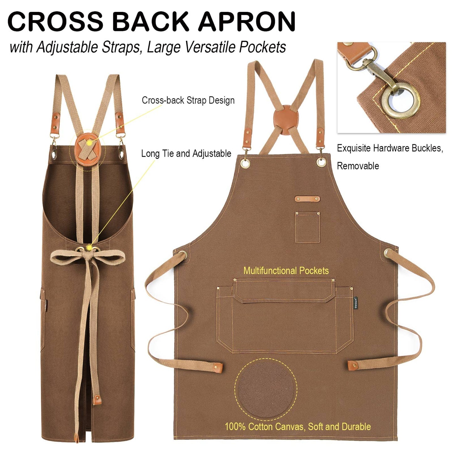 Chef Apron for Men Women with Gift Box Pack, Cross Back Apron with Pockets for Kitchen Cooking Baking Artist Painting, Cotton Canvas Work Aprons for - WoodArtSupply