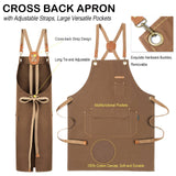 Chef Apron for Men Women with Gift Box Pack, Cross Back Apron with Pockets for Kitchen Cooking Baking Artist Painting, Cotton Canvas Work Aprons for Genixart