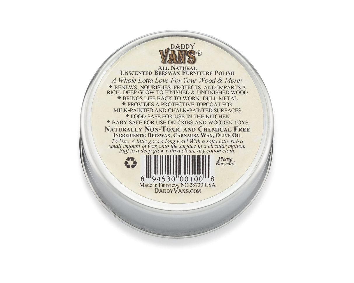 Daddy Van's All Natural Unscented Beeswax Furniture Polish - Food Safe Wood Conditioning Salve Nourishes and Protects Furniture, Cabinets, Antiques Daddy Van's