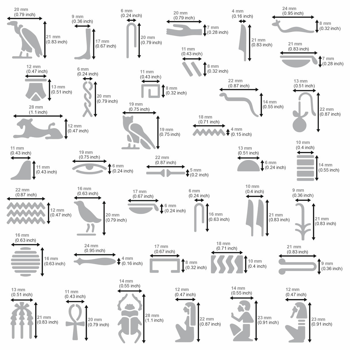 Aleks Melnyk No.456 Metal Stencil, Egyptian Hieroglyphs, Ancient Egyptian Glyphs Alphabet, Letter Tracers, Template for Wood Burning, Magic Runes, Aleks Melnyk