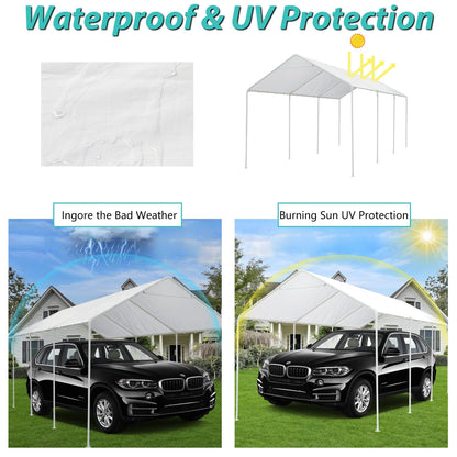 Thanaddo 12 x 20 Ft Carport Replacement Canopy Cover Garage Top Tent Shelter Tarp with Free 50 Ball Bungee Cords,White(Only Cover, Frame Not Include)