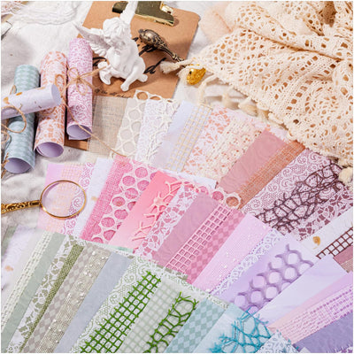 Diuhofart 90 Sheets Handmade Scrapbook Supplies Paper Mesh Kit, Morandi Textured Paper Sheet Mix Mesh Fabric Materials 7.1x5.2 Inches for