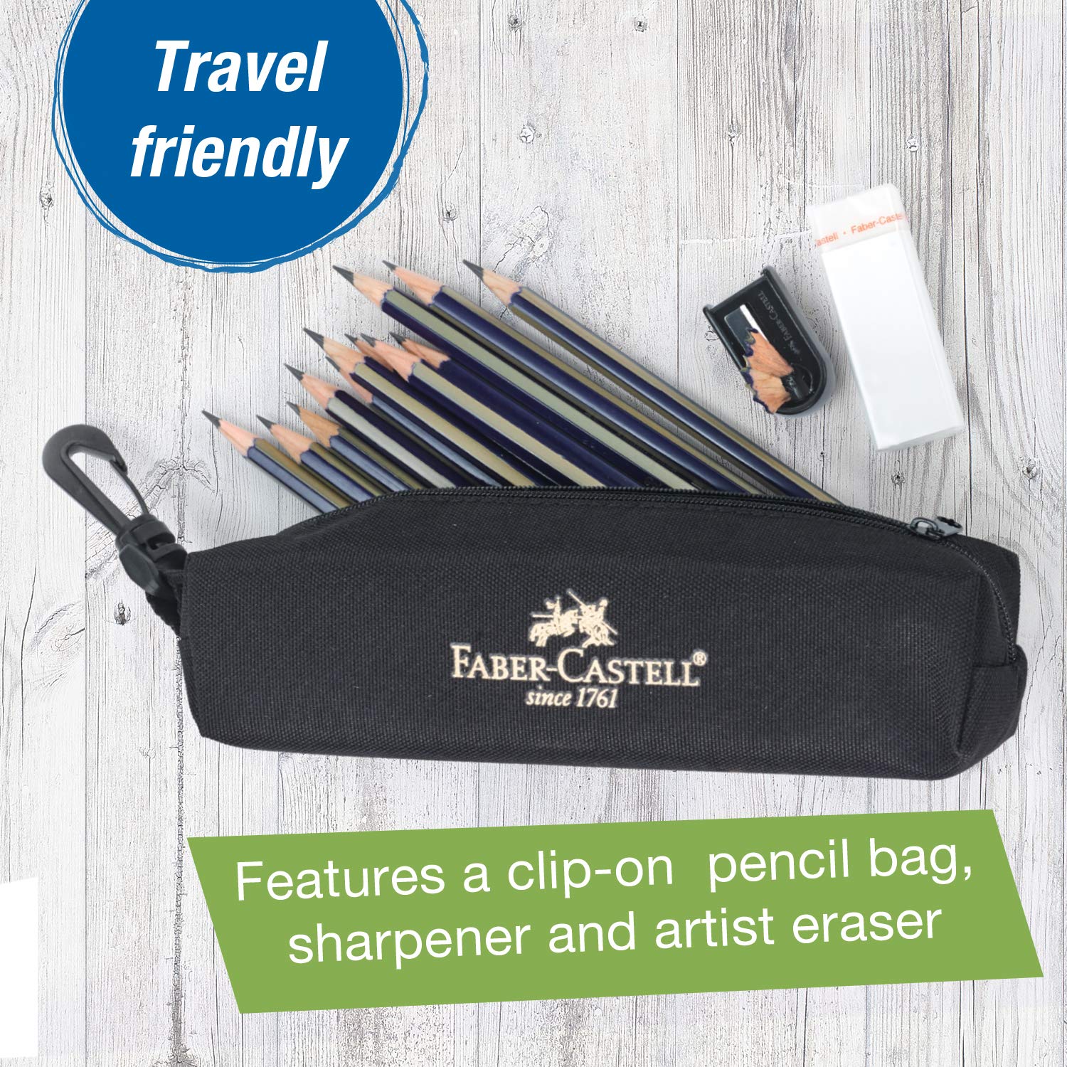 Faber-Castell Creative Studio Art On-The-Go Graphite Sketch Set – 15 Sketching Pencils and Accessories Faber-Castell