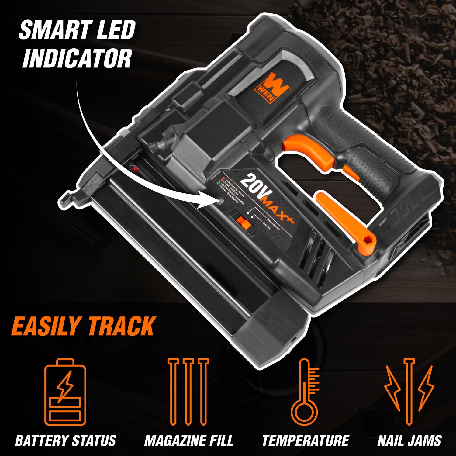 WEN 20V Max Cordless 18-Gauge Brad Nailer with 2.0Ah Battery and Charger (20512) WEN