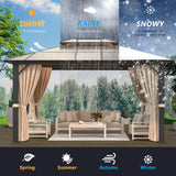 Jolydale 10'x12' Hardtop Gazebo, Double Roof Gazebo, Aluminum Frame Permanent Pavilion with Netting and Curtains, Outdoor Polycarbonate Gazebo, for Jolydale