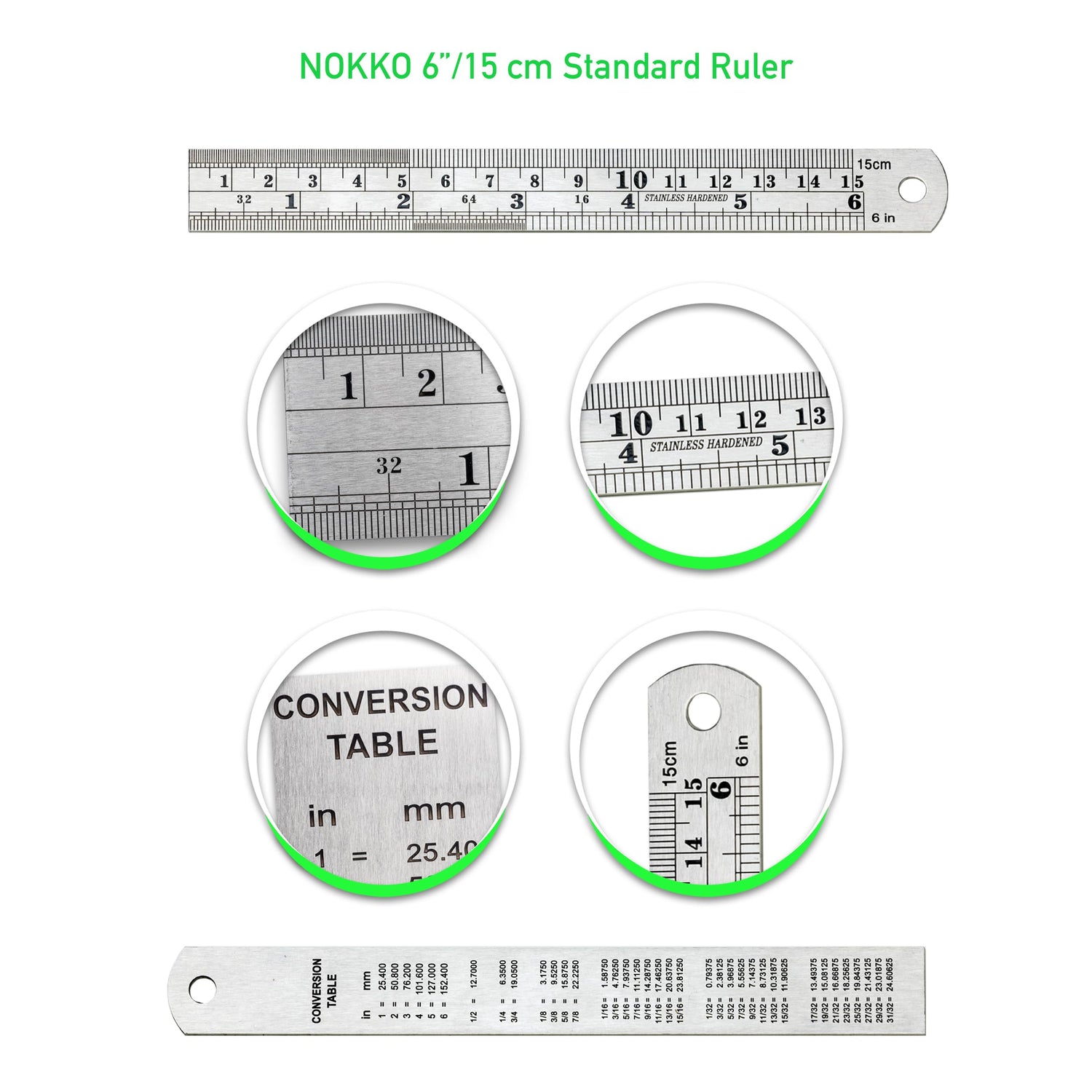 NOKKO Metal Ruler 6 Inch - Pack of 10 - Stainless Steel Ruler Set with Straight Edge Rulers - Precise Metric & Imperial Measurements - Ideal for NOKKO