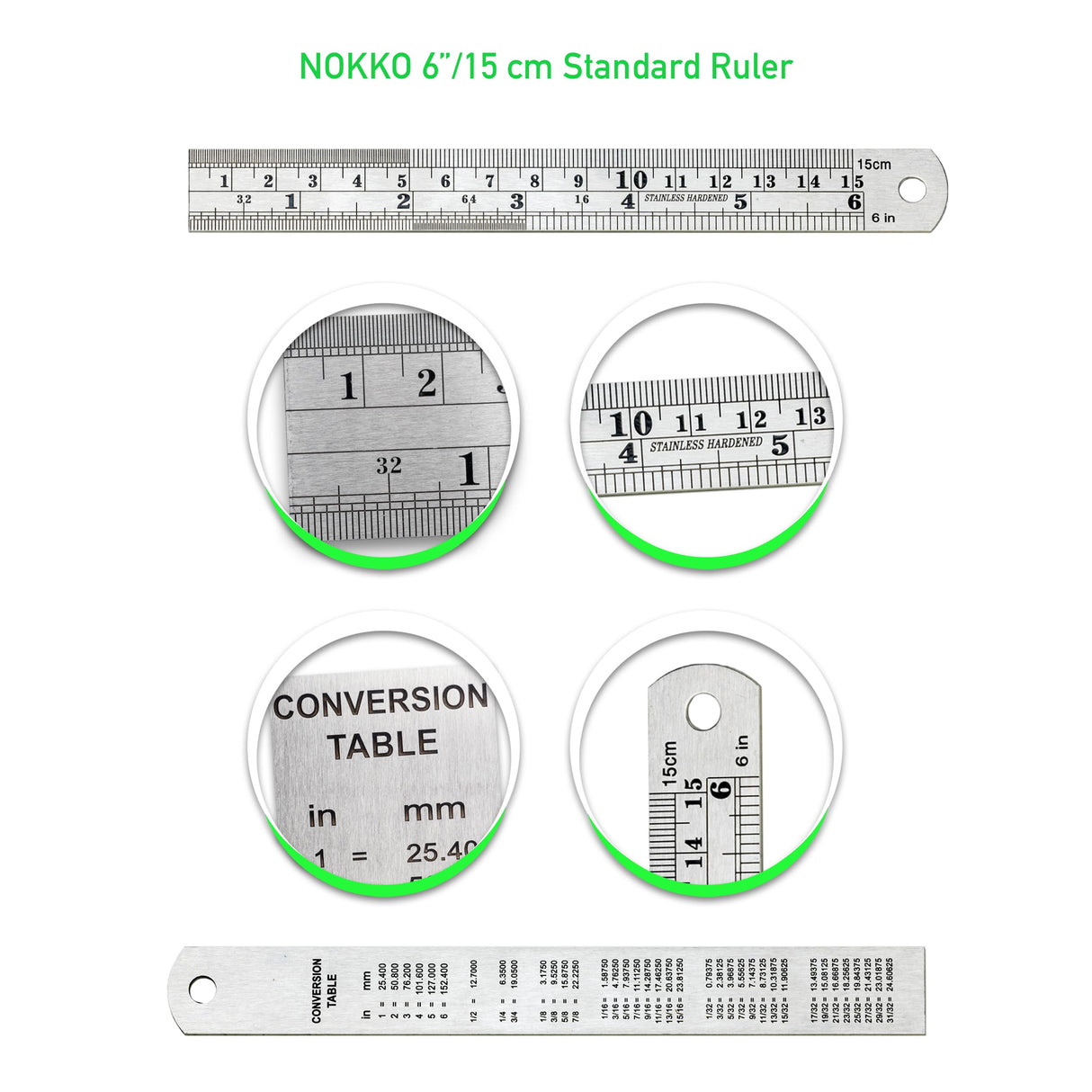 NOKKO Metal Ruler 6 Inch - Pack of 10 - Stainless Steel Ruler Set with Straight Edge Rulers - Precise Metric & Imperial Measurements - Ideal for NOKKO