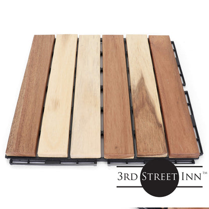 Deck Tiles - Patio Pavers - Acacia Wood Outdoor Flooring - Interlocking Patio Tiles - 12"x12" (20 Pack) - Natural Acacia Finish - Straight Pattern - WoodArtSupply