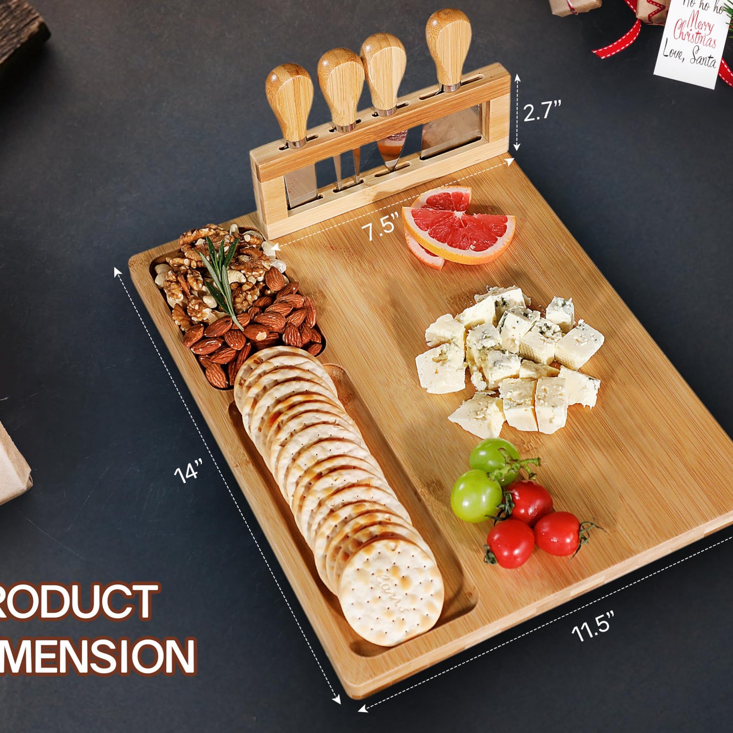 Easoger Cheese Board and Knife Set - Extra Large Charcuterie Boards with Magnetic Knife Holder, Cheese Platter Gift for Christmas, House Warming, Easoger
