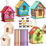 Outus 12 Pcs Wooden Birdhouse Craft Kits to Build, 4 Shapes Wooden Unfinished Bird House with Watercolor Pen and Butterfly Sticker for Boy and Girl Outus