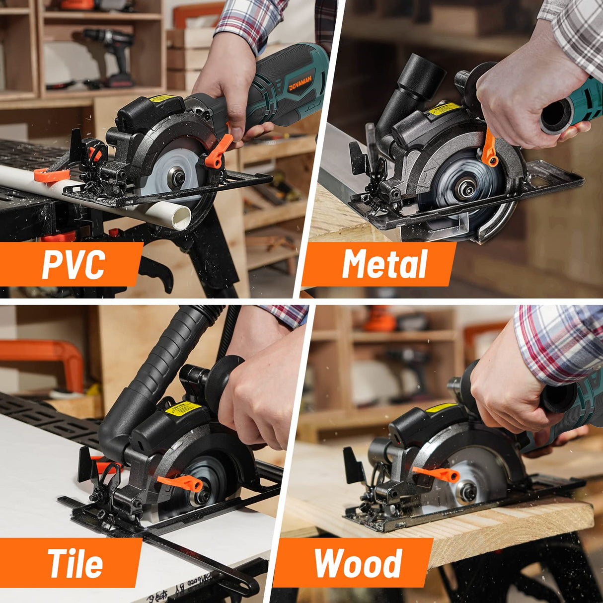 DOVAMAN Circular Saw, 5.8A 4-1/2" Circular Saw w/Laser, Metal Auxiliary Handle, 6 Saw Blades (4½", 4¾"), Cutting Depth 1-11/16" (90°), 1-3/8" (45°), DOVAMAN