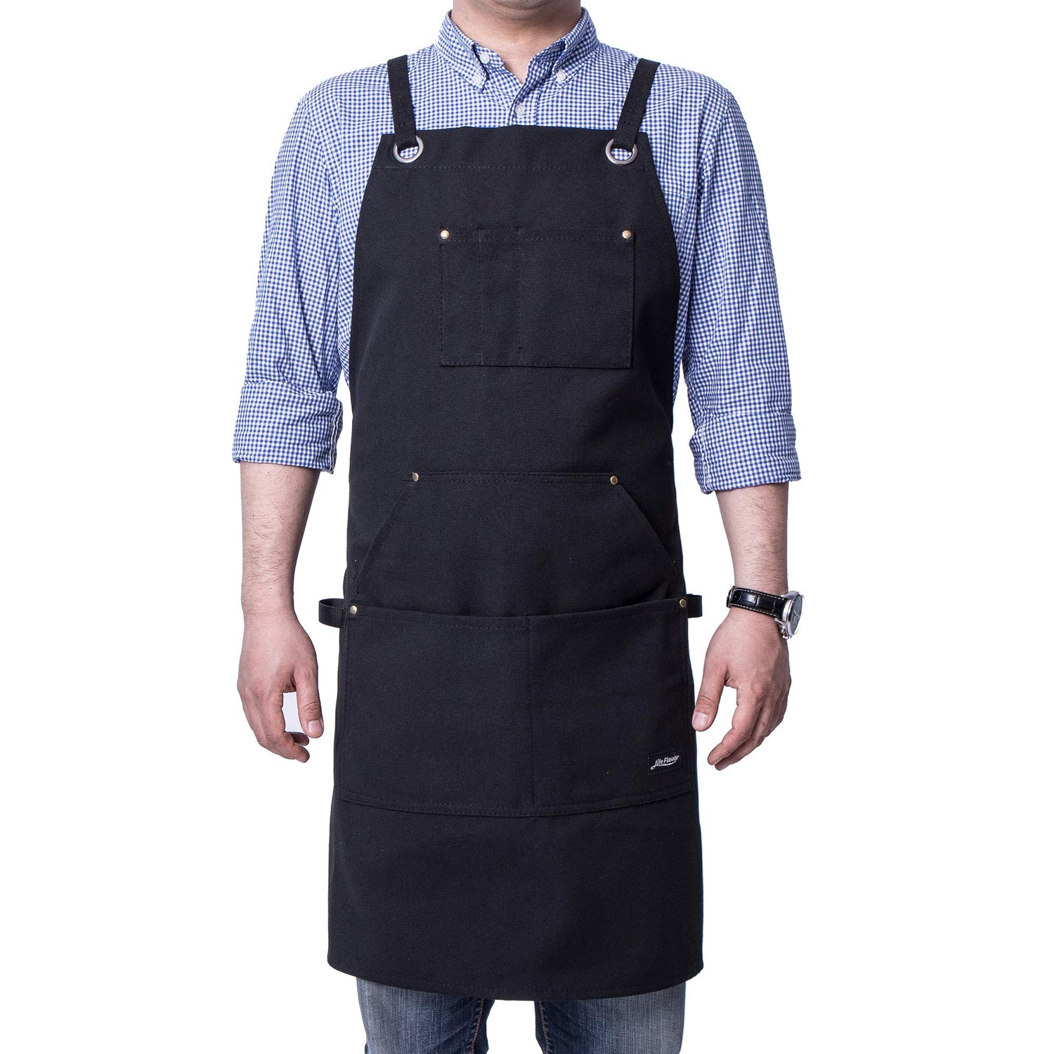 Life Flavor Heavy Duty Canvas Work Apron,Tool Pockets, Back Straps Adjustable（black） Life Flavor