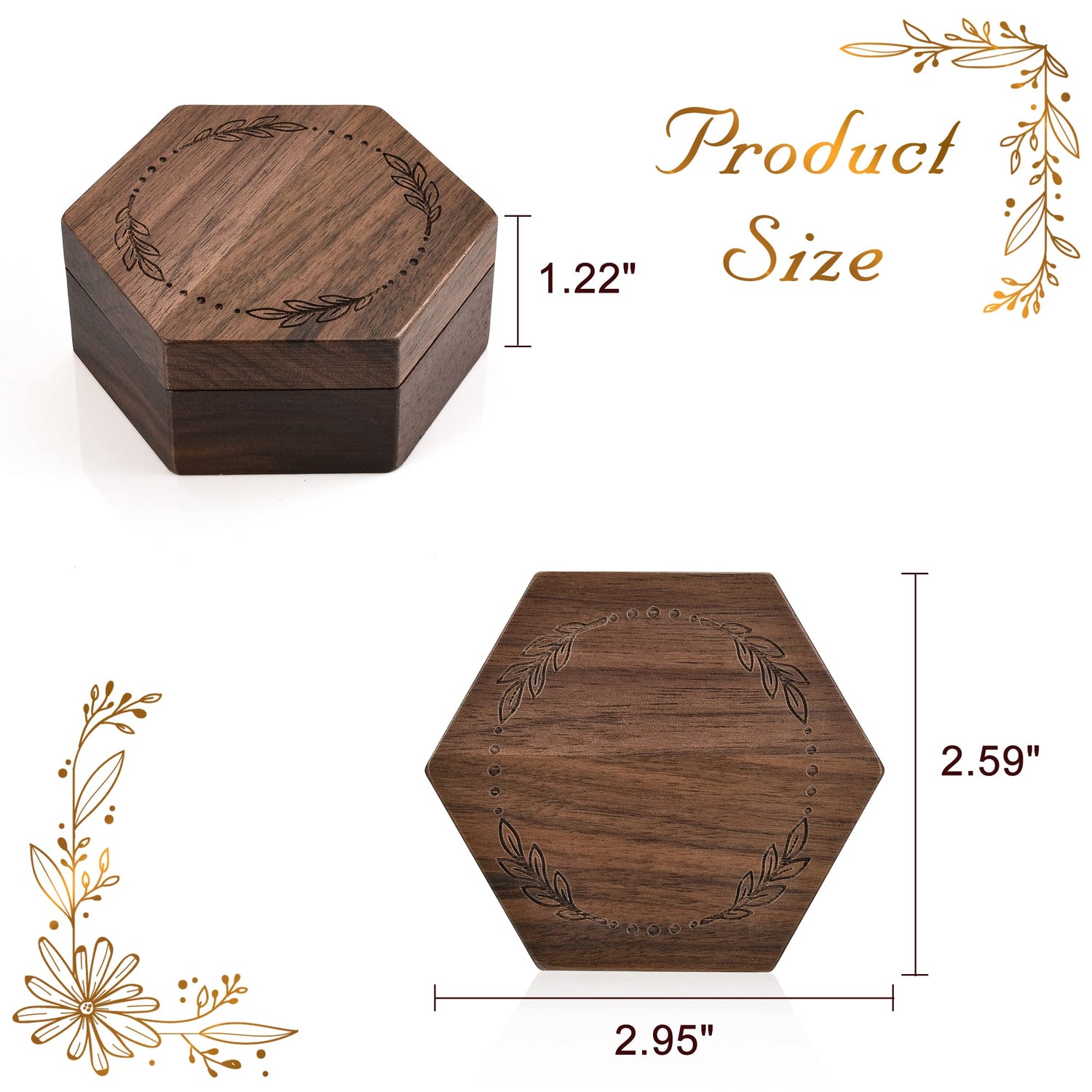 Yoption Wooden Ring Box, Handcrafted Walnut Wood Engraved Hexagon Ring Holder, Mr and Mrs Ring Box for Wedding Ceremony Anniversary Proposal Bearer Yoption