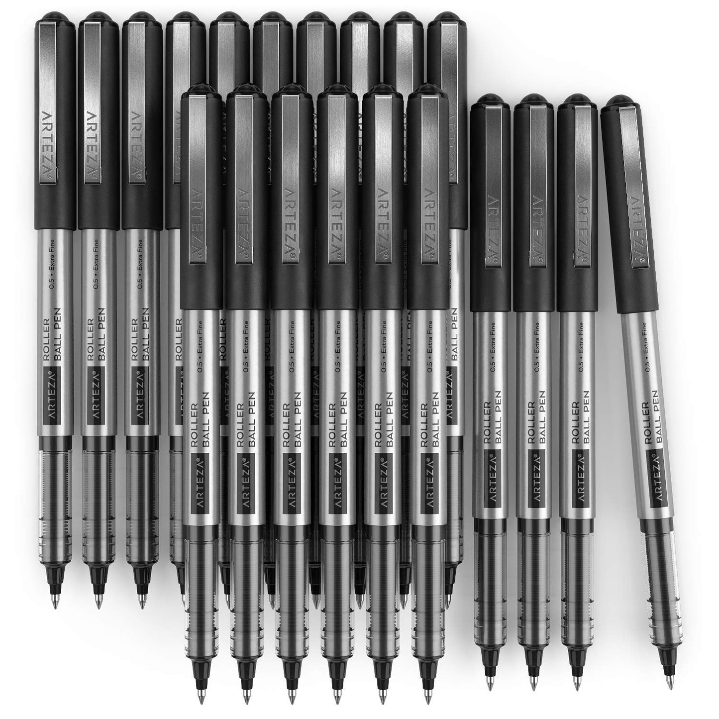 ARTEZA Rollerball Pens, Pack of 20, 0.5mm Black Liquid Ink Pens for Bullet Journaling, Fine Point Rollerball, Office Supplies for Writing, Taking