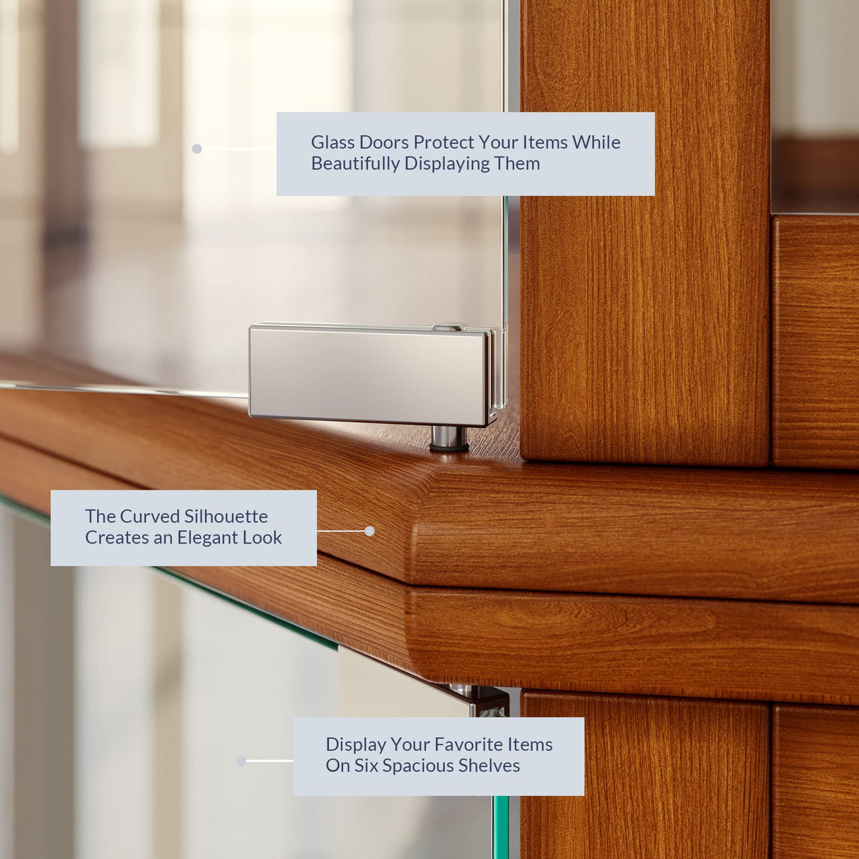 BELLEZE Lighted Curio Cabinet Corner Display Case for Living Room, China Hutch with Tempered Glass Doors and Shelves, Wooden Accent Cabinet, Bar and BELLEZE