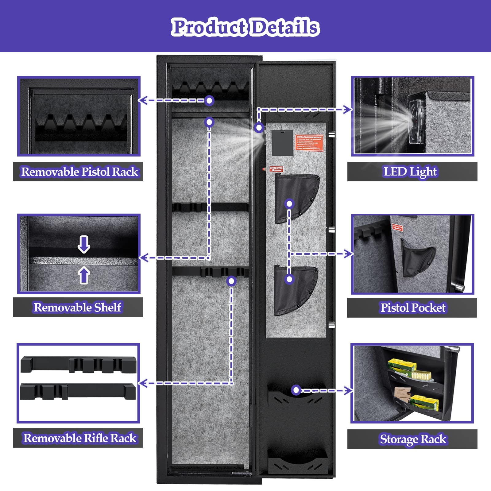 KAER 3-5 Gun Safes for Home Rifle and Pistols, Quick Access Safes for Shotguns, cabinets with Adjustable Rack, Pockets and Removable Shelf - WoodArtSupply