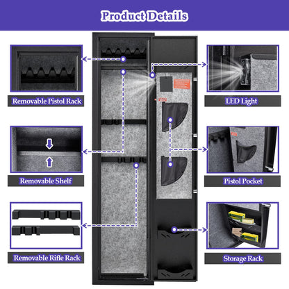 KAER 3-5 Gun Safes for Home Rifle and Pistols, Quick Access Safes for Shotguns, cabinets with Adjustable Rack, Pockets and Removable Shelf - WoodArtSupply