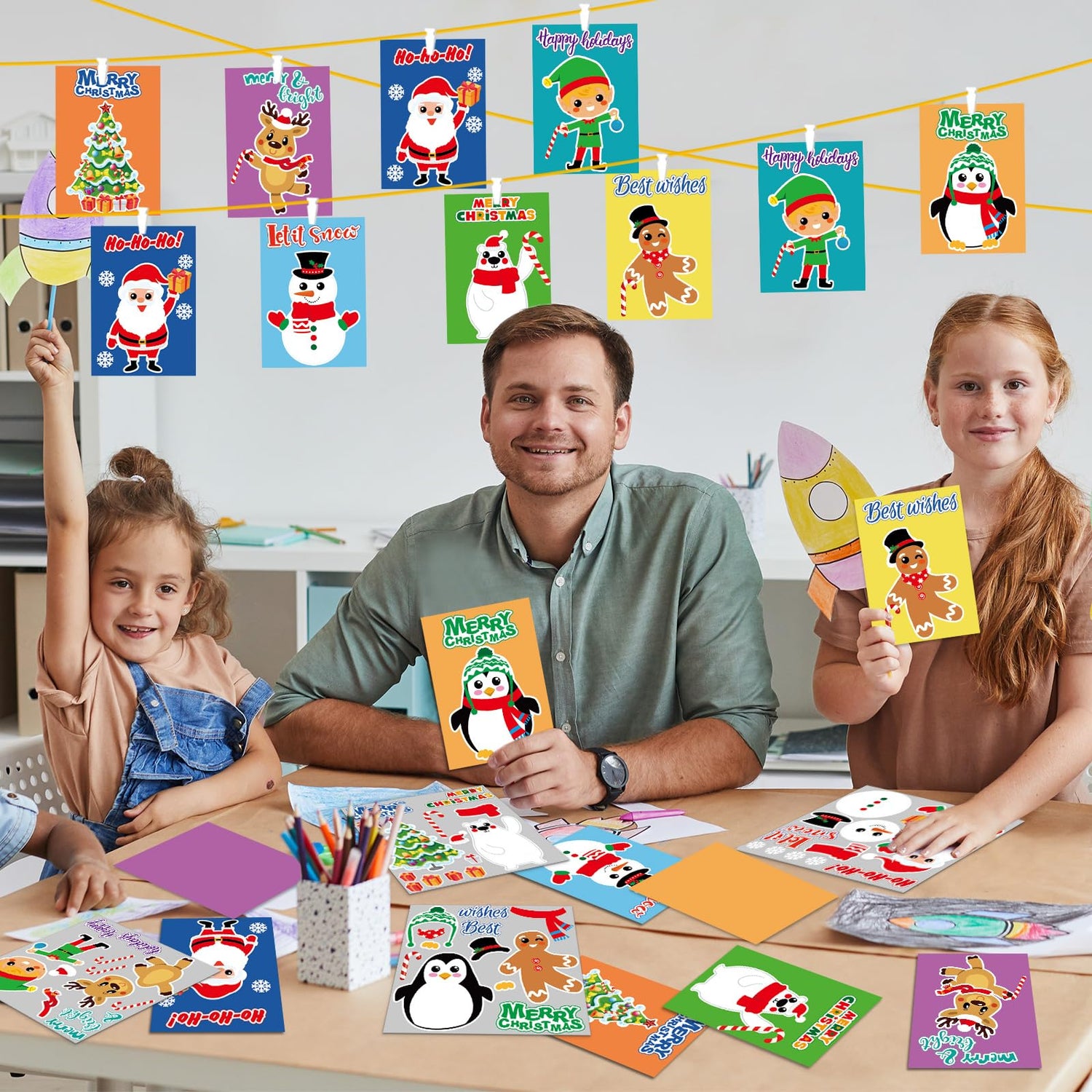 Qyeahkj 32pcs Christmas Card Making Crafts Kits for Kids, DIY Paper Greeting Card Envelopes Handmade Craft for Girls Boys Families Home Classroom Qyeahkj