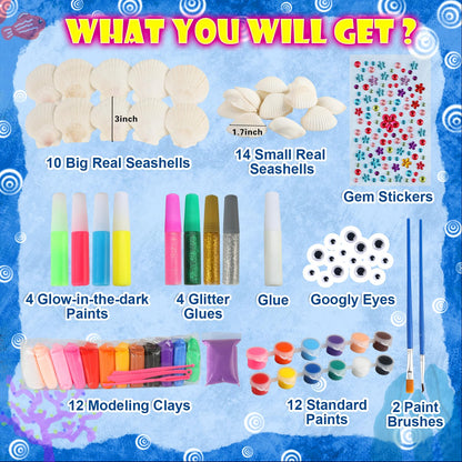 Kids Sea Shell Painting Kit Arts and Crafts Gifts for Boys Girls Glow in The Dark Craft Activities Kits Creative Art Toys for 4 5 6 7 8 9 10 11 12