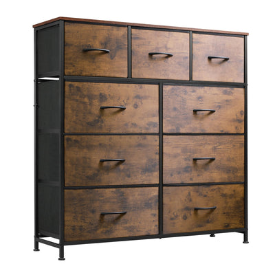 WLIVE 9-Drawer Dresser, Fabric Storage Tower for Bedroom, Hallway, Closet, Tall Chest Organizer Unit with Fabric Bins, Steel Frame, Wood Top, Easy