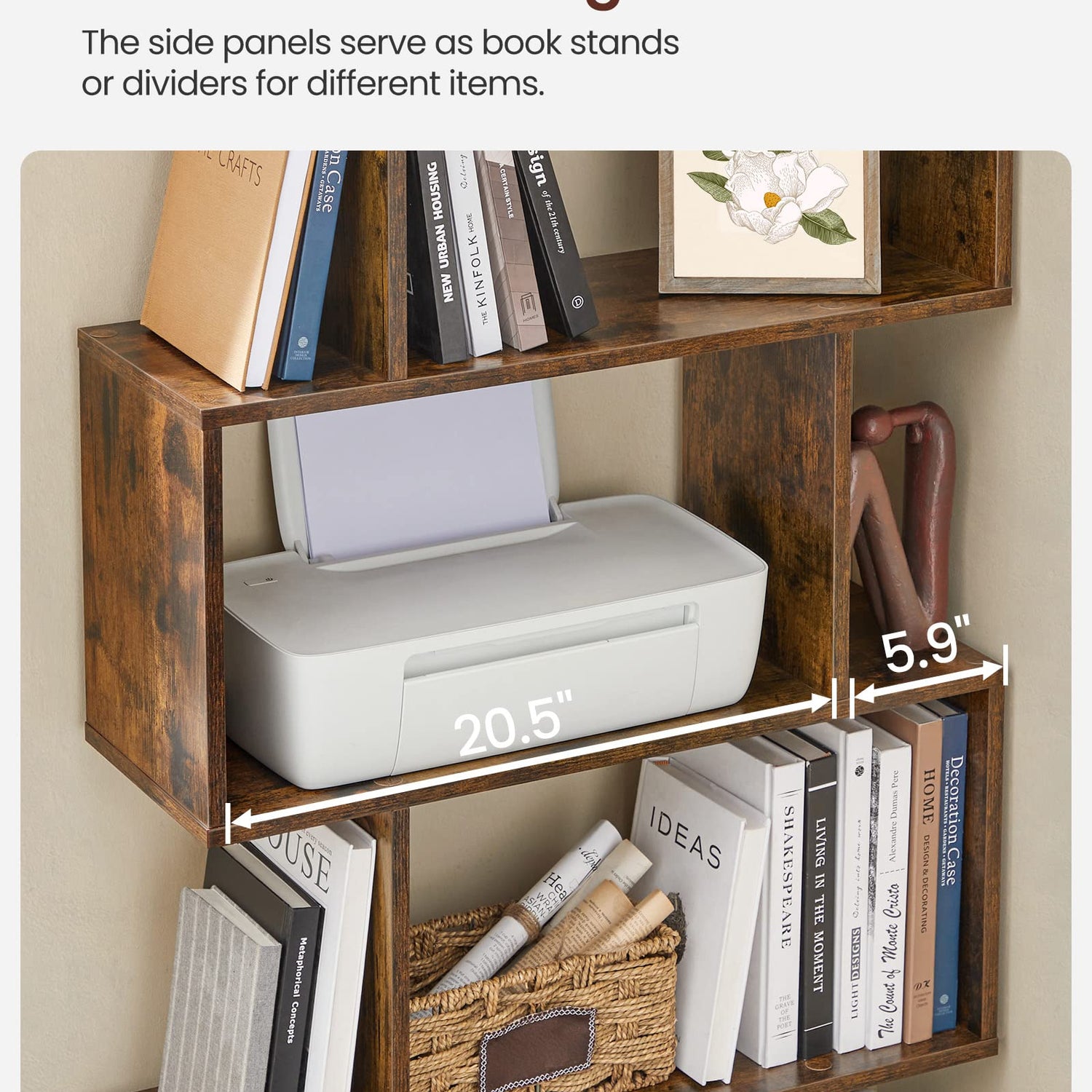 VASAGLE Rustic Brown 5-Tier Bookshelf and Room Divider with Sturdy Design VASAGLE