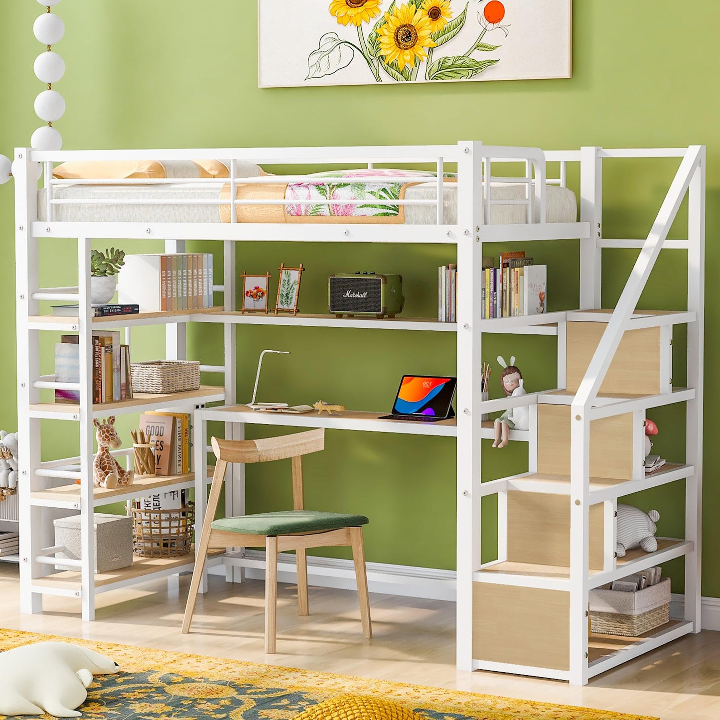 Bellemave Twin Loft Bed with Desk, Stairs, and Storage – Perfect Space-Saving Solution for Kids and Teens - WoodArtSupply